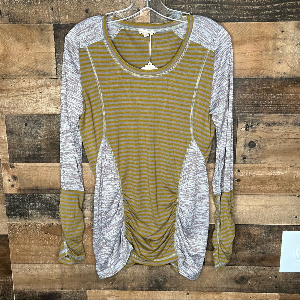 NWT Anthropologie Hem & Thread Long Sleeve Shirt Large Stripe Stretch Cinch